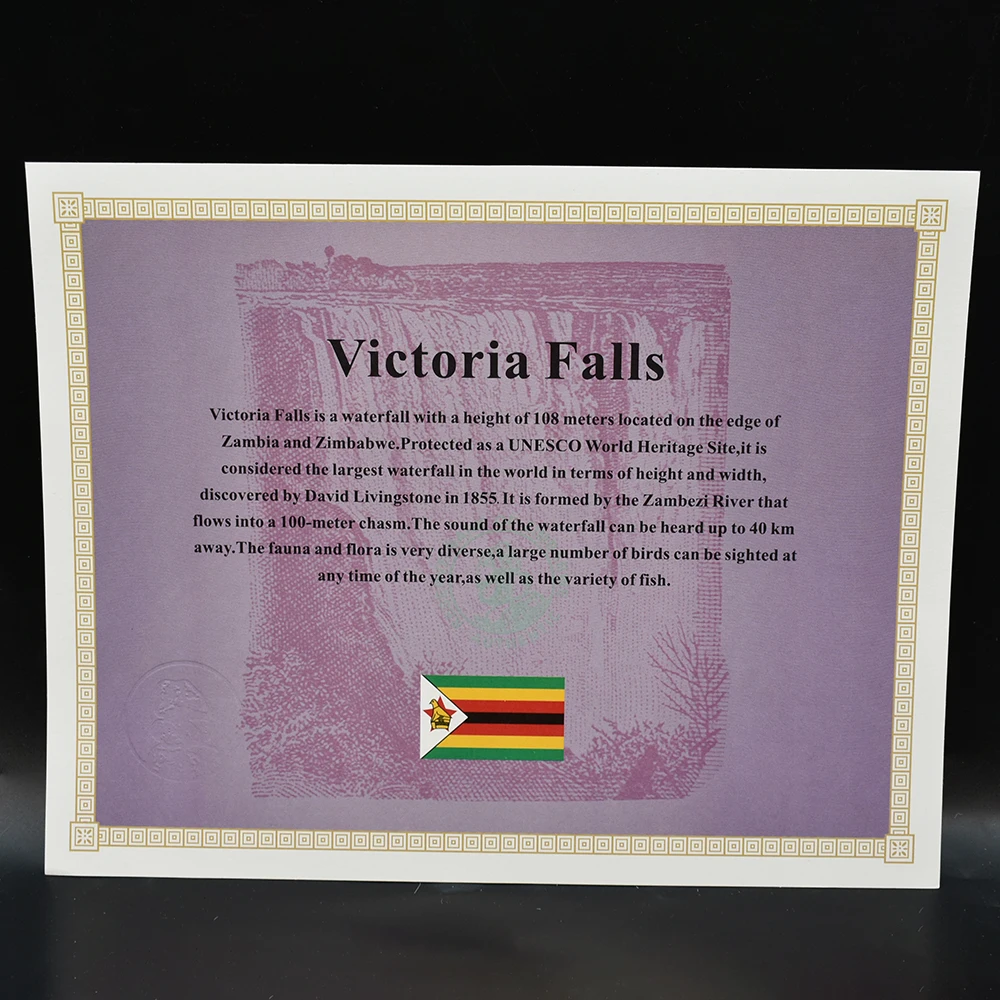 Nonillon Zimbabwe 54 Zeros Paper Money Certificate with Zimbabwe Gold Bar Fluorescent Watermark Collectibles