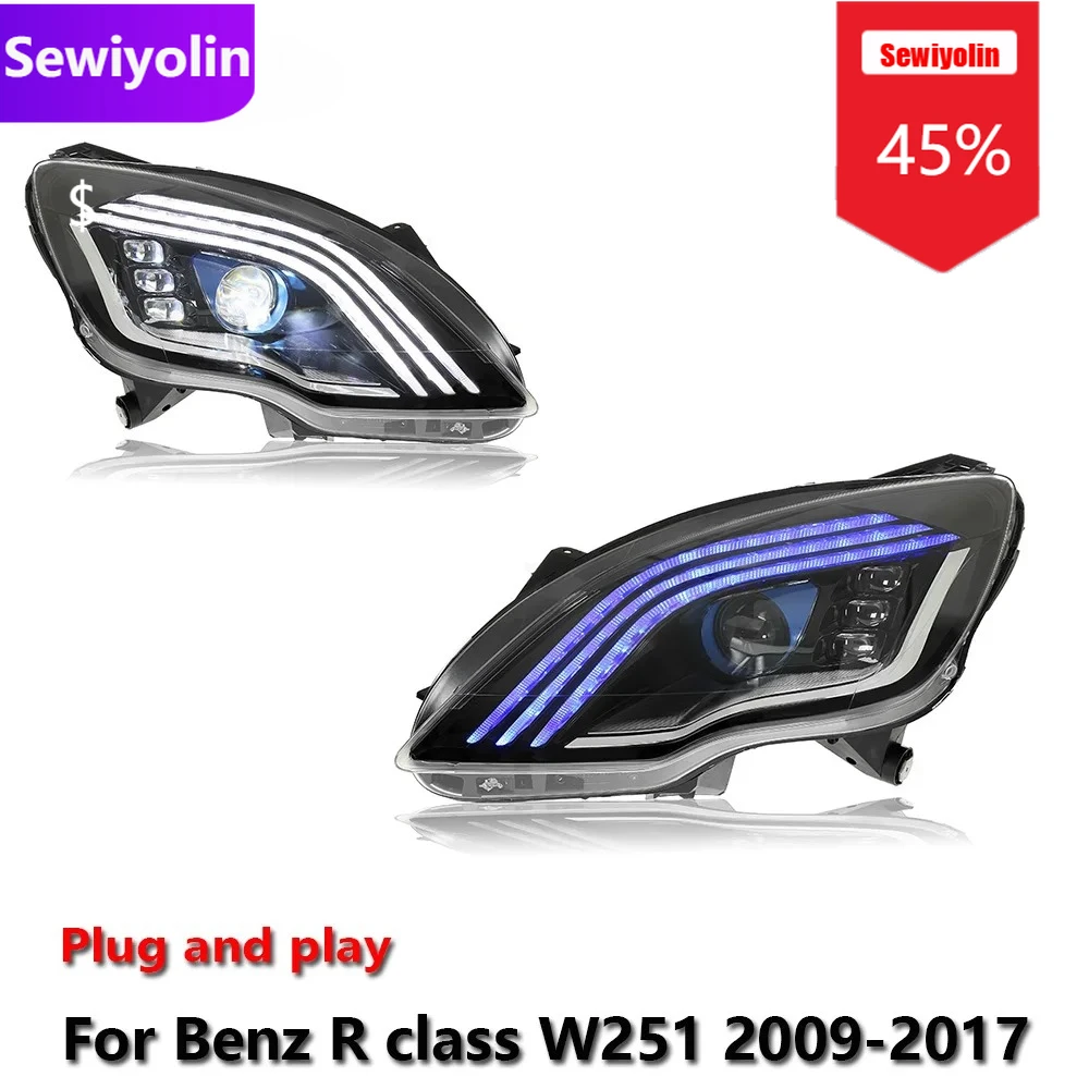 

Sewiyolin автомобильные светодиодные фары DRL в сборе для Benz R-class W251 2009-2017 противотуманные фары DRL тормозного указателя поворота Plug And Play