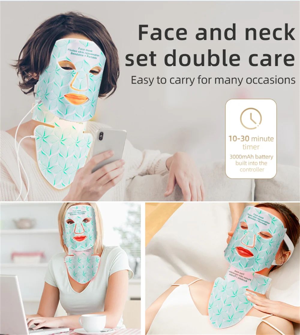 8 color LED Facial Mask and Neck Near-infrared Ray Facial and Neck Photon Oil Control Skin Firming Whitening and Anti Rednes