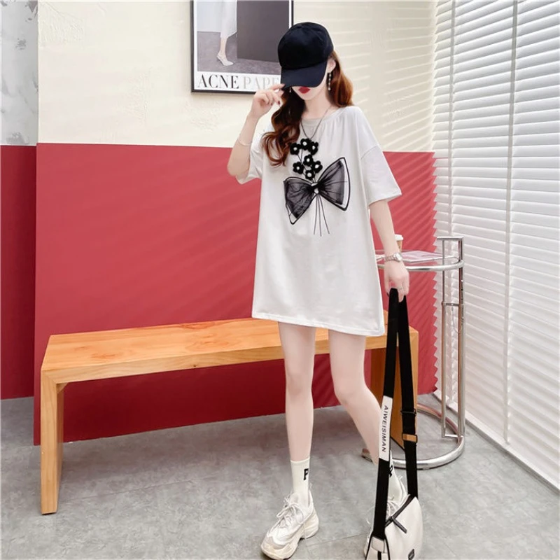 Abito estivo a maniche corte Fiori T-shirt ampia per donna Recensioni coreane Molti vestiti Abbigliamento estetico Top giovanili Donna