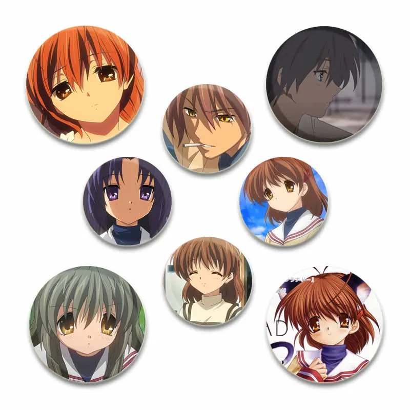 32/44/58mm Anime CLANNAD Characters Round Button Pins Cartoon Badge Brooches for Clothes Decoration Jewelry Accessories Gifts