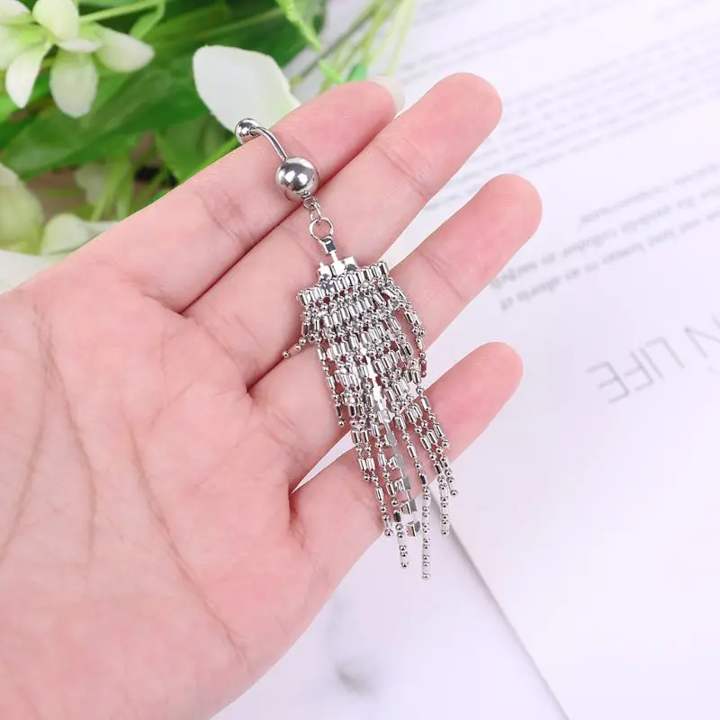 Hot for Rhinestone Tassel Dangle Bar Body Piercing Jewelry Button Navel Belly Ri