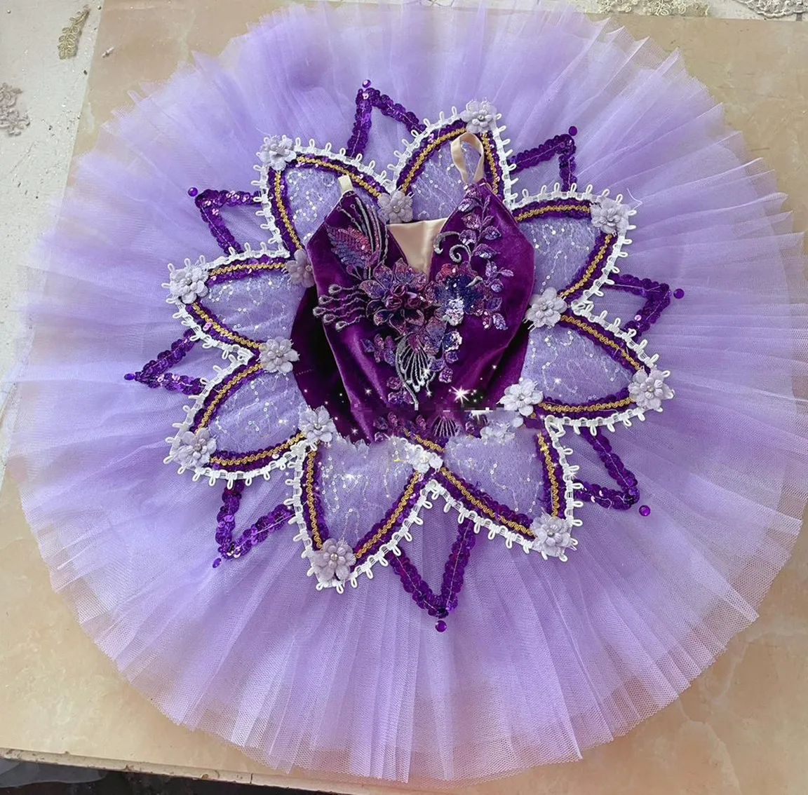 Purple Ballet Tutu Skirt Girls Women Sequined Professional Ballet Dress Competition Dance Costumes Platter Tutu Ballerina Wear