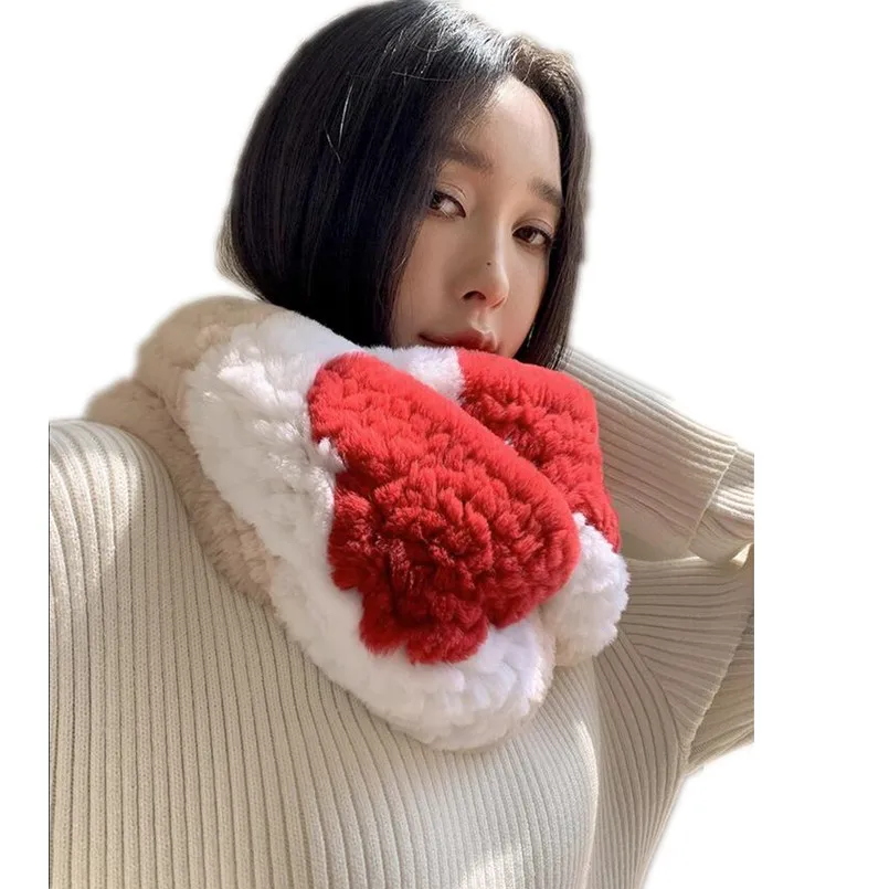 

Fashion New Real Rex Rabbit Fur Scarf Knitted Women's Winter Warm Wraps Russia Neck Warmer