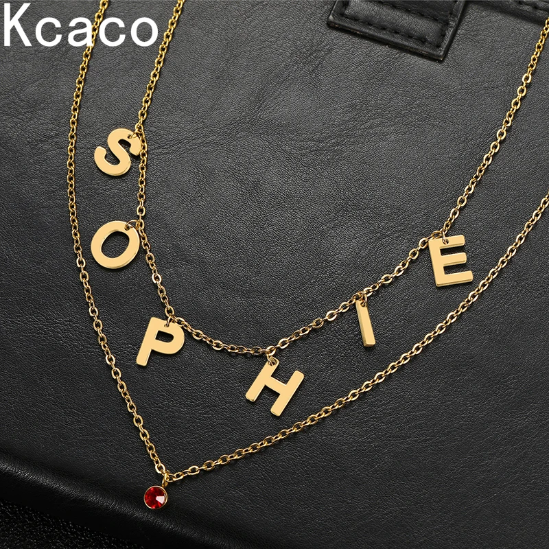 

Customized Double Layer Capital Letters Name Necklace with BirthStone For Women Stainless Steel Initial Letter Pendant Necklaces