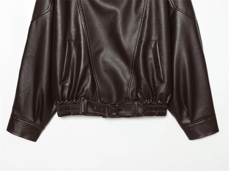 Guobioziy 2026 Fall New Women's Jacket 2026 Fall New Release Loose Faux Leather Biker Jacket Parka European and American Style