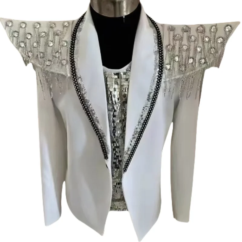 Handmade Male Female Chain Epaulet Tassel Jacket Stage Show Performance Sequins Costumes Nightclub Bar Male Singer Dance Wear