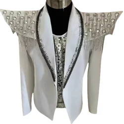 Handmade Male Female Chain Epaulet Tassel Jacket Stage Show Performance Sequins Costumes Nightclub Bar Male Singer Dance Wear