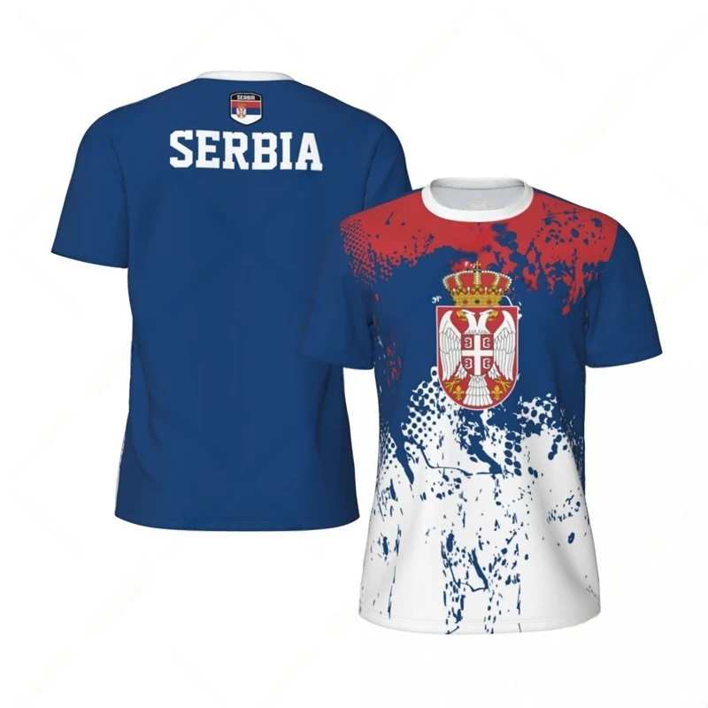 أزياء صربيا العلم الجرافيك كرة القدم تي شيرت للرجال الصيف الرياضة 3D الشعار الوطني المطبوعة تي شيرت فضفاض تنفس تيز