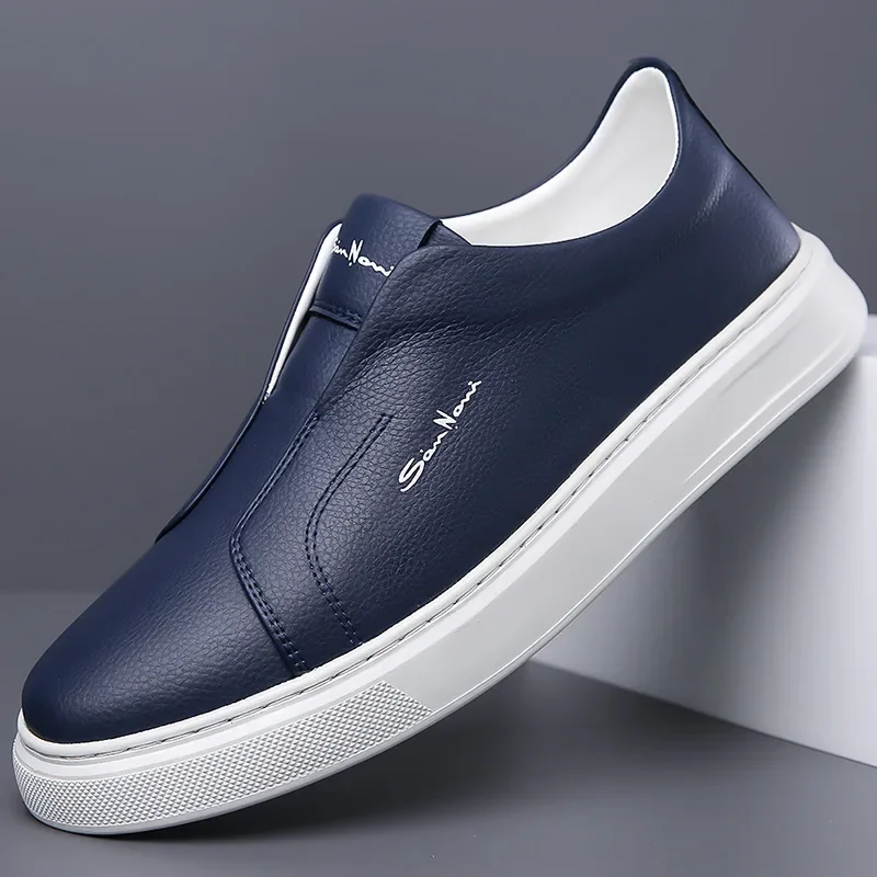 

Men's Leather Casual Shoes, New Comfortable, Breathable, Non Slip Flat Shoes, Fashionable Soft Soled Sports Board Shoes