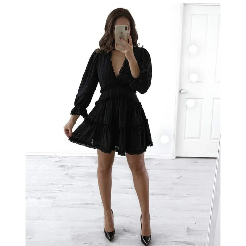 Sexy manga longa com decote em v chiffon férias espartilho em camadas plissado vestido elegante feminino floral impressão boêmio vestido de praia