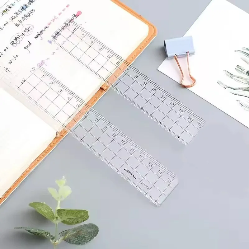 15cm Transparent Plastic Ruler Exam Measuring Ruler Art Drawing Ruler Student Diary Decoration Handwritten Caliper