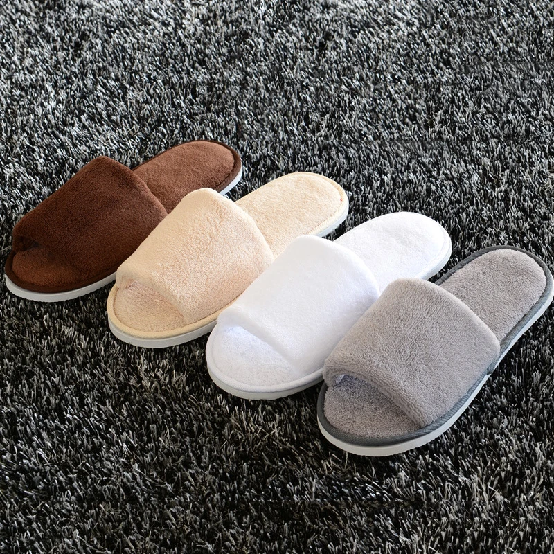 Winter Fur Slippers Soft Coral Fleece Open Toe Flip Flops Slippers Thicken Warm Plush Shoes Indoor Slippers For Bedroom Slides