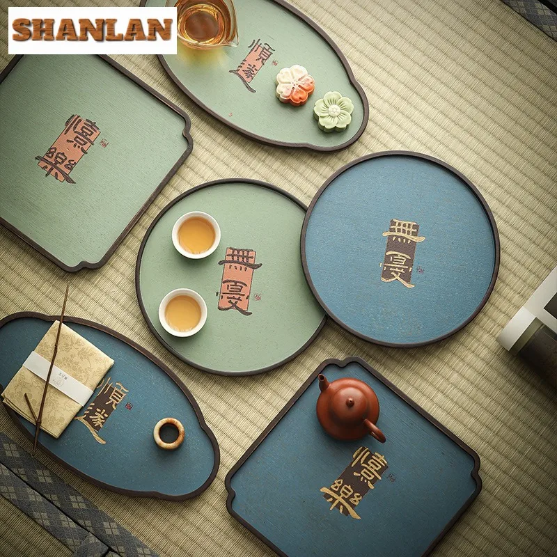 China-chic Crabapple Tray Dim Sum Round Dry Bubble Table Household Small Bamboo Tea Borad  Teapot Insulation Pad Tea Furniture