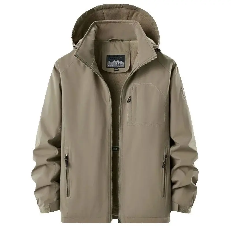 

New autumn and winter men's high-quality thick hooded assault jacket, outdoor leisure with plush warm windproof jacket top