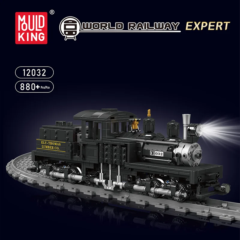 

Mould King Shay-Type Steam Locomotive Building Set with LED Remote/App Control Model Train Block Kit with Tracks Toy for Kids