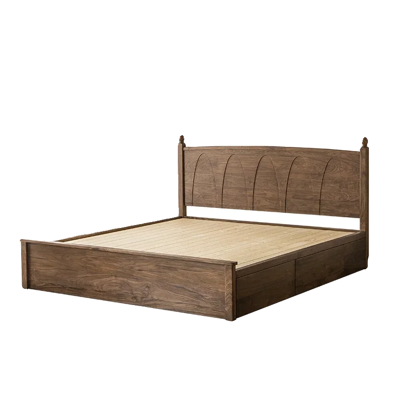 Nordic black walnut solid wood storage bed high box master bedroom drawer new Chinese retro multi-functional
