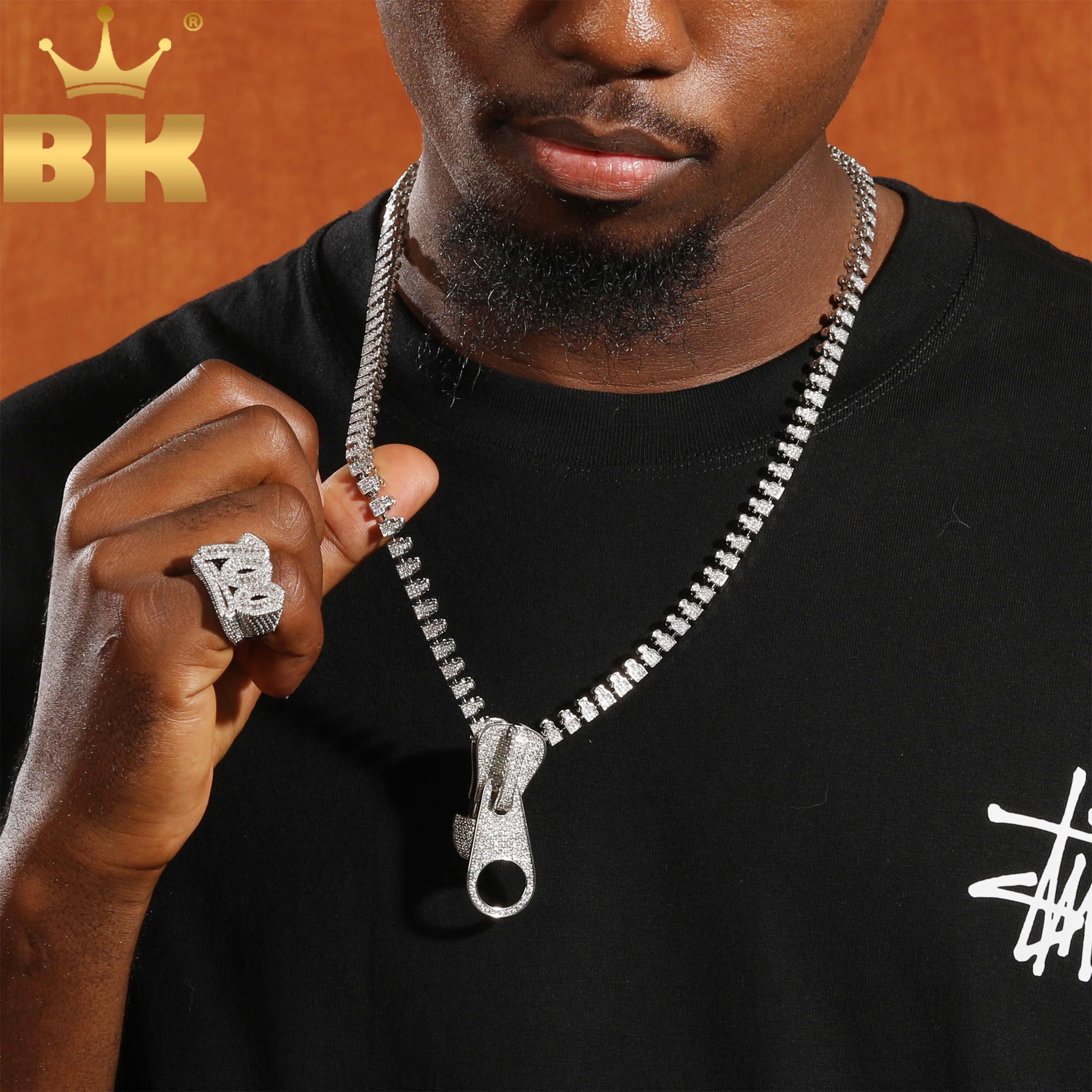 

TBTK воротник-молния ожерелье выложенный кубический цирконий высокое качество Шарм хип-хоп панк ювелирные изделия для мужчин женщин подарок