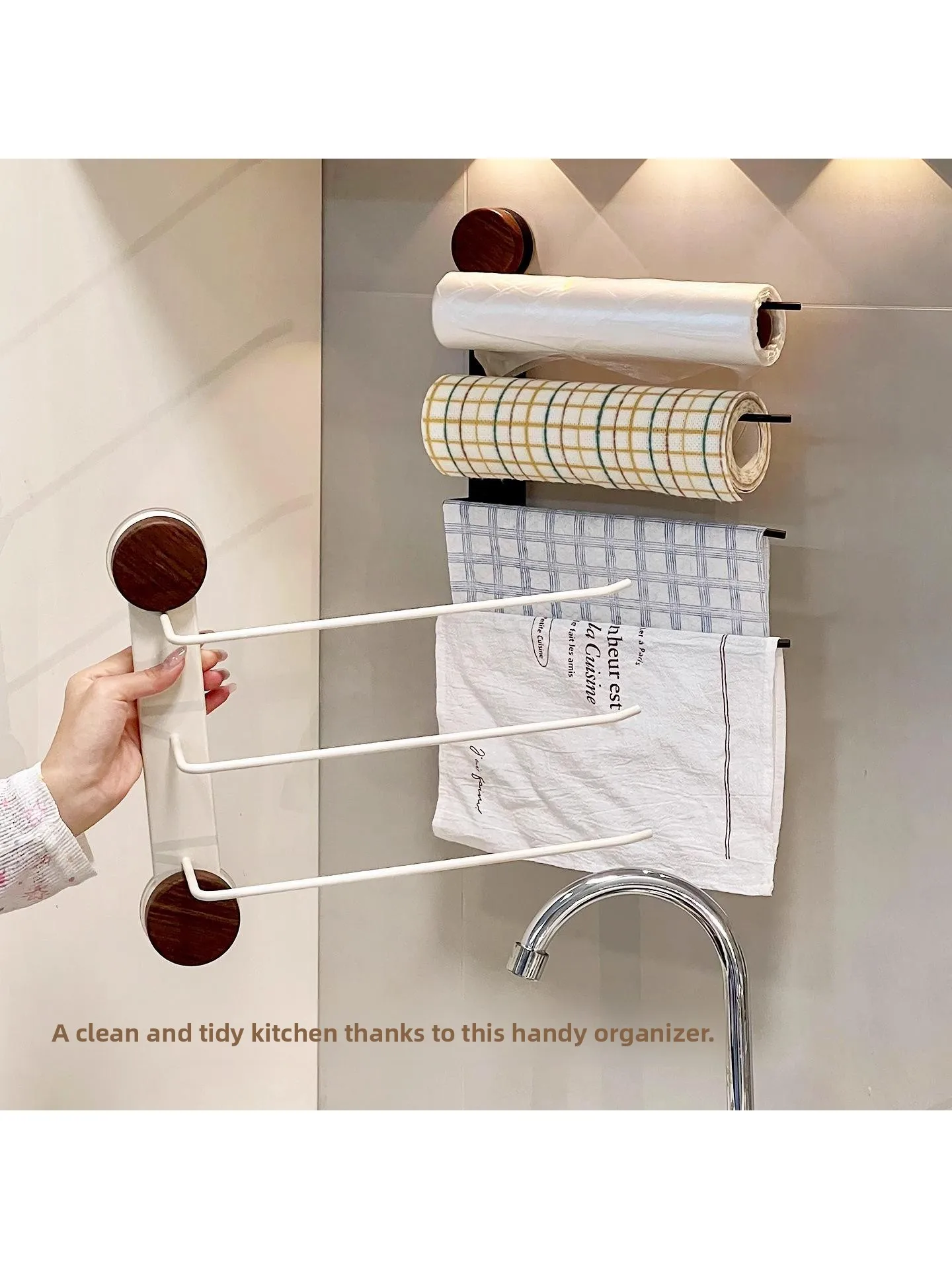 

Новый многофункциональный органайзер для специй на присосках без сверления, с длинным держателем для полотенец, съемный