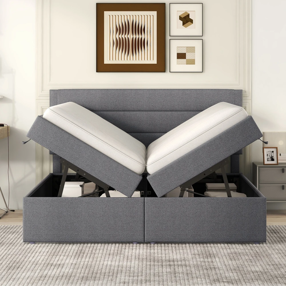 Gepolstertes Doppelbett 200×140cm, Metallgitterrahmen, beidseitig offener, geräumiger Stauraum (ohne Matratze) – Detail 4