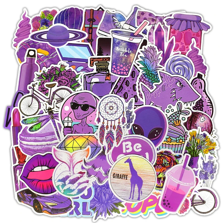 50 PCS Purple VSCO Stickers Waterproof Cool Girls Stickers for Skateboard Laptop Phone Suitcase Motor Bike Car Decals Kids Toys