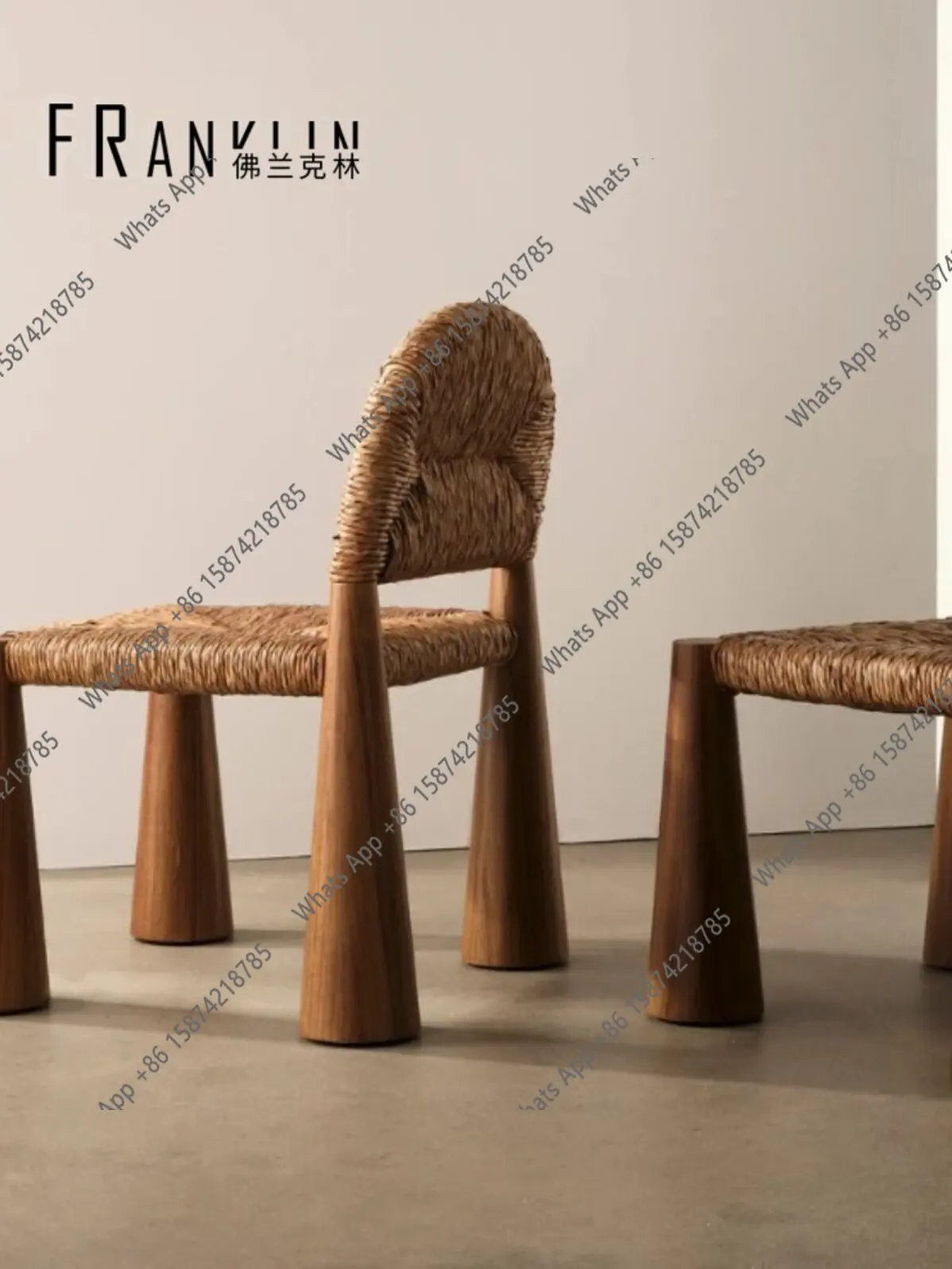 Mn Imported Teak Grass Rattan Chair Medieval Solid Wood Rattan Dining Chair B & B Retro Designer Rattan Chair