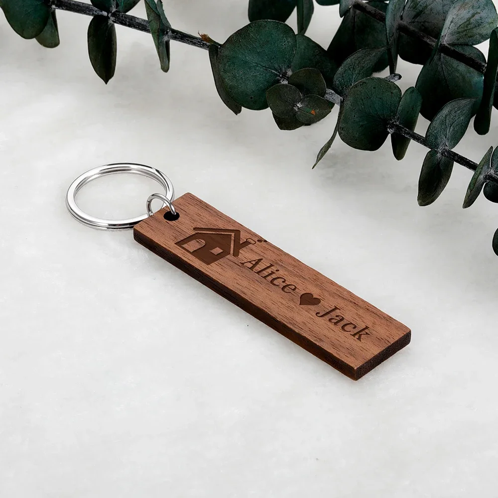 

Our First Home Keychain Personalized Couple Name Wooden Keychains Customized Keyring for Boyfriend Couple Loves Anniversary Gift