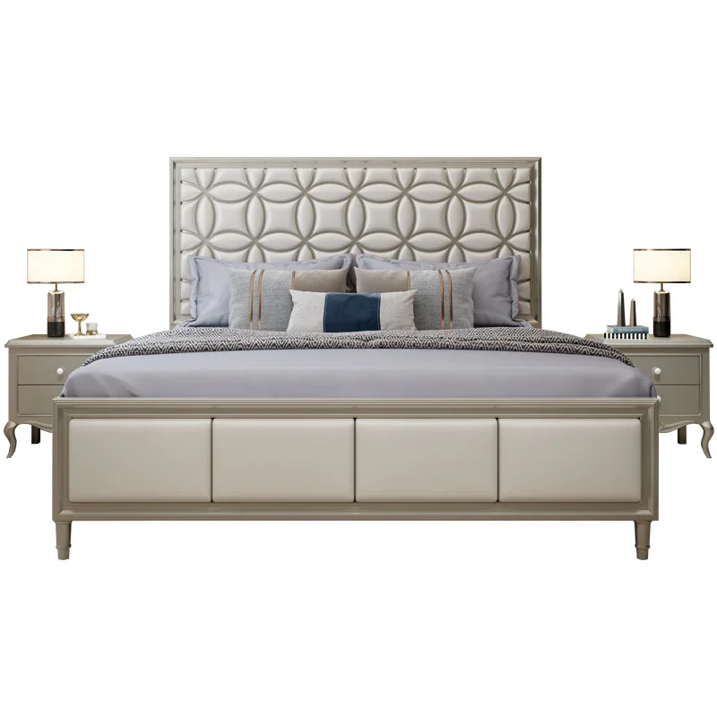 

American light luxury solid wood bed modern simple master bedroom double European four-leaf clover wedding bed
