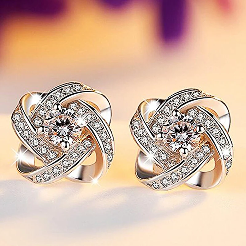 Huitan Elegant Lady Aesthetic Stud Earrings with Brilliant Zirconia Graceful Jewelry for Engagement Ceremony Chic Accessories image 3