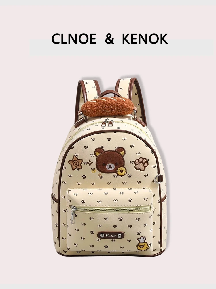 Mochila Feminina Clnoe Kenok 2026 Nova para Deslocamento e Escola, Mochila Casual com Fecho de Zíper para Jovens