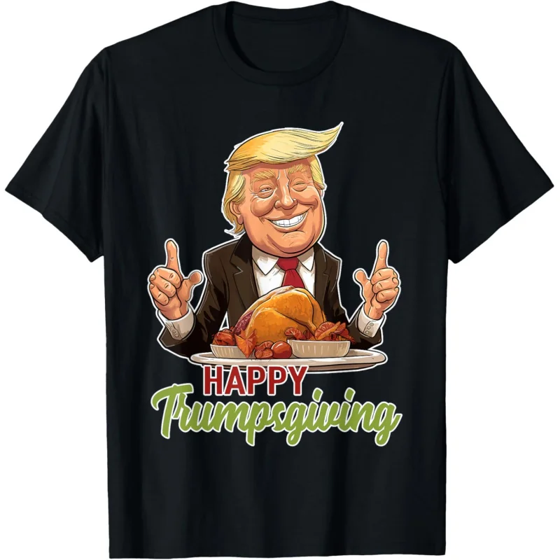 

Men's and Women's Sports and Leisure New Fashionable Short Sleeves Happy Gift Donald Trump Turkey Dinner Top Gift T-shirt