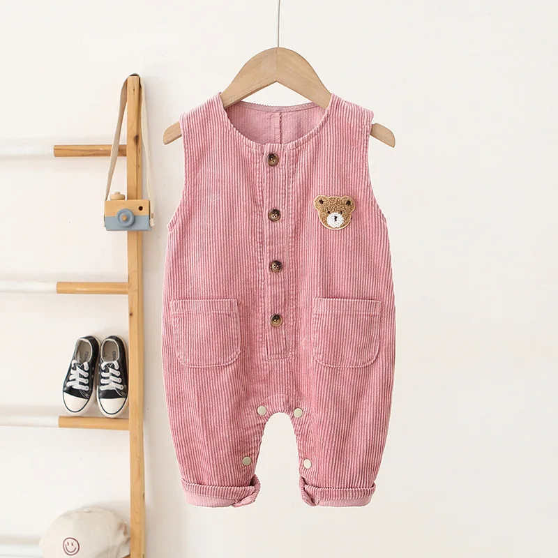 0-3 Y  Baby Girls Clothes Bear Embroidery Girls Rompers Toddler Jumpsuits Infant Boys Overalls Toddler Outfit