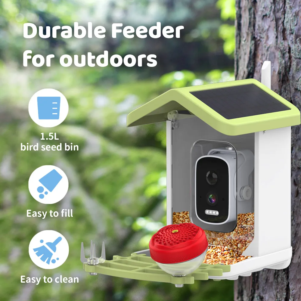 Smart Bird Feeder Camera with 4MP 130°Wide Angle Camera AI Identify Bird Species, with Solar Panel, Auto Capture Bird 2K Videos