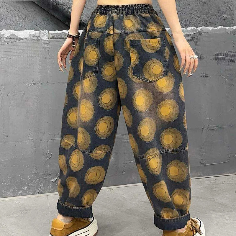 Masss Wasss Fall Korean Fashion Vintage Jeans Womens Loose Casual Denim Pants Ladies Classic Elastic Waist Punk Harem Trousers