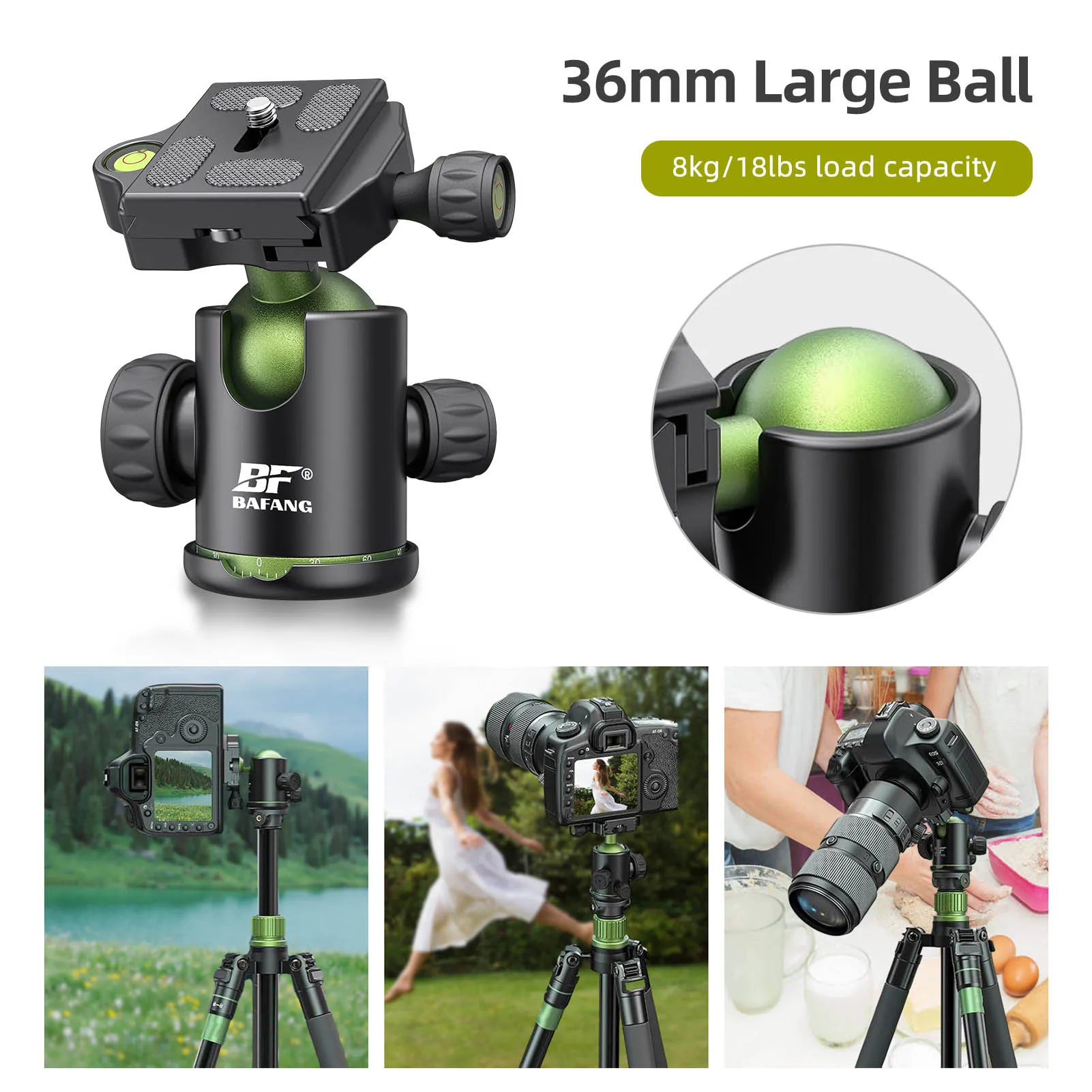 Tripod Ballhead Panoramic Camera Ball Head 1/4In QR Plate Double Bubble Level Tripod Head for Tripod Monopod Slider Payload 8kg