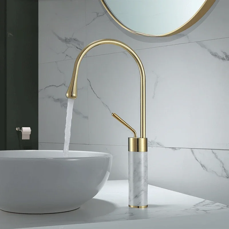 

Gold Hot Cold Basin Faucets European Light Luxury Home Washbasin Faucet Bathroom Basin Faucet Brushed Tap Marble Kitchen Faucets