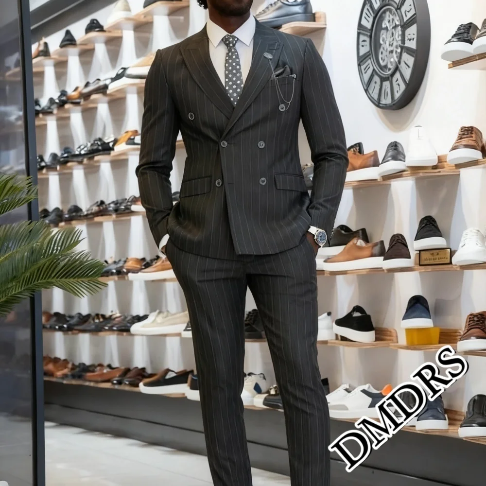 Picture 5: Classic Striped Men's Suit Set 2PCS For Wedding Formal Double-Breasted Business Men's Suit Set Simple Office Men's Suit Set