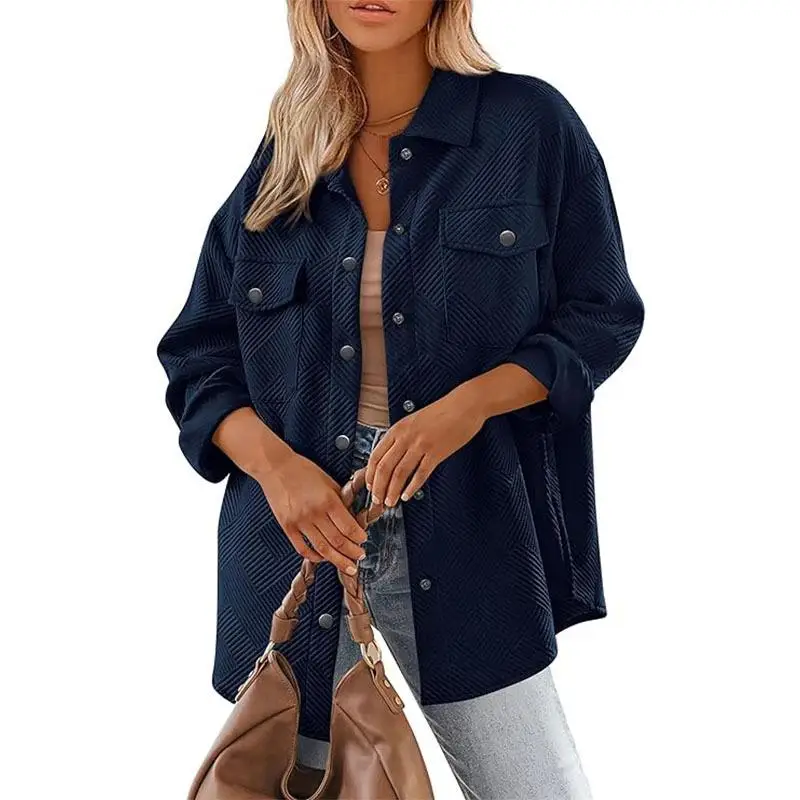 

Women's Button up Long Sved Textured irt Jaet Commute Sle Polyester Fiber 2024 Autumn Collection Mid-life Suitable