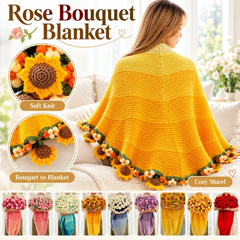 120/160Cm Crocheted Rose Bouquet Blanket Finished Product Hand Knitted Flower Bouquet Blankets Home Decor Bed Sofa Throw Blanket