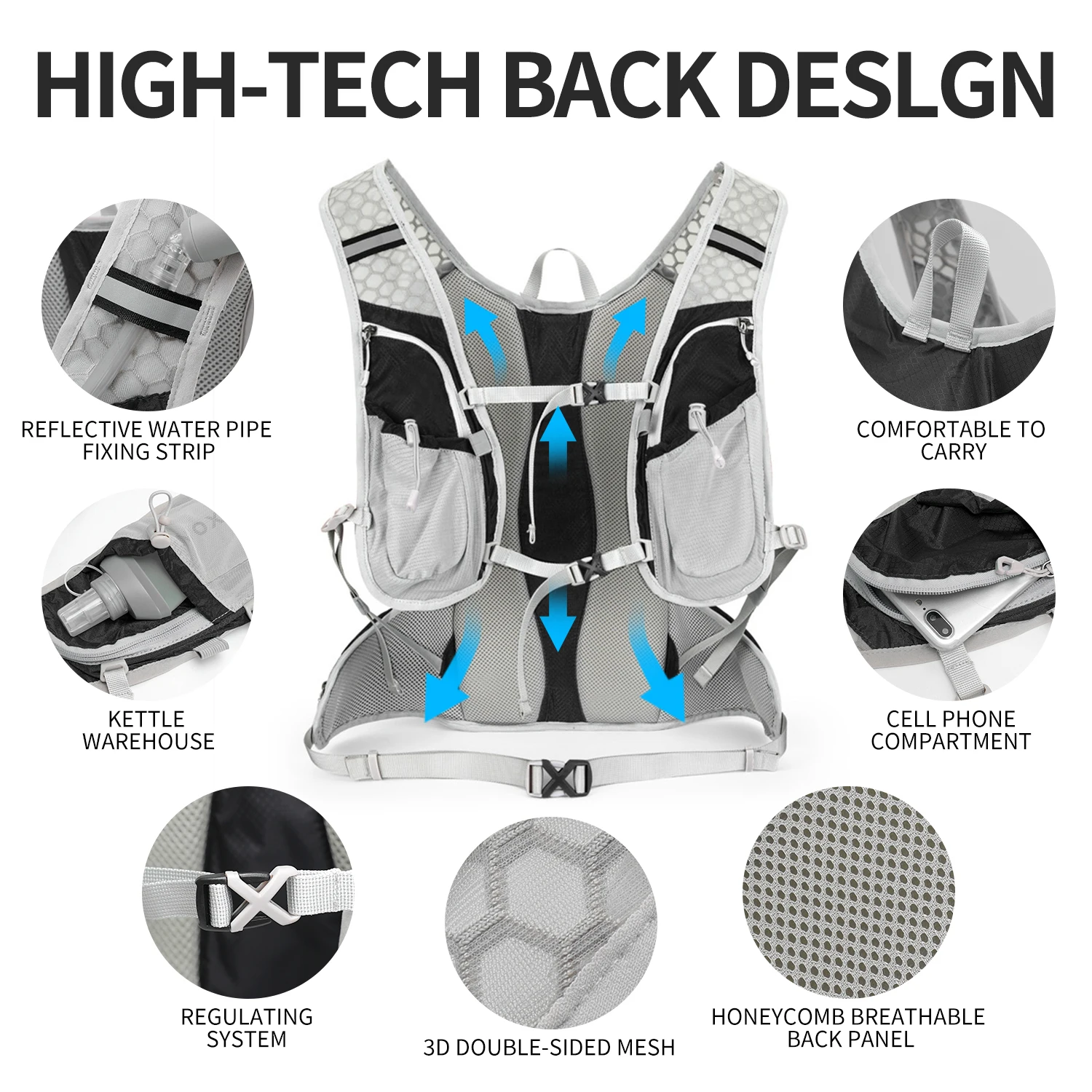 Zaino per Idratazione da 12L, Zaino da Ciclismo, Gilet per Idratazione da Corsa, Adatto per Uomini e Donne, per Trail Running e Alpinismo, 2L