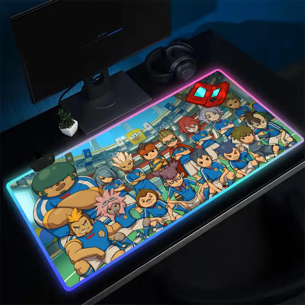 Inazuma Eleven Mouse Pad Anime Gaming Mouse Pad LED Table Pads Backlit Rubber Desktop XXL RGB Desk Mats