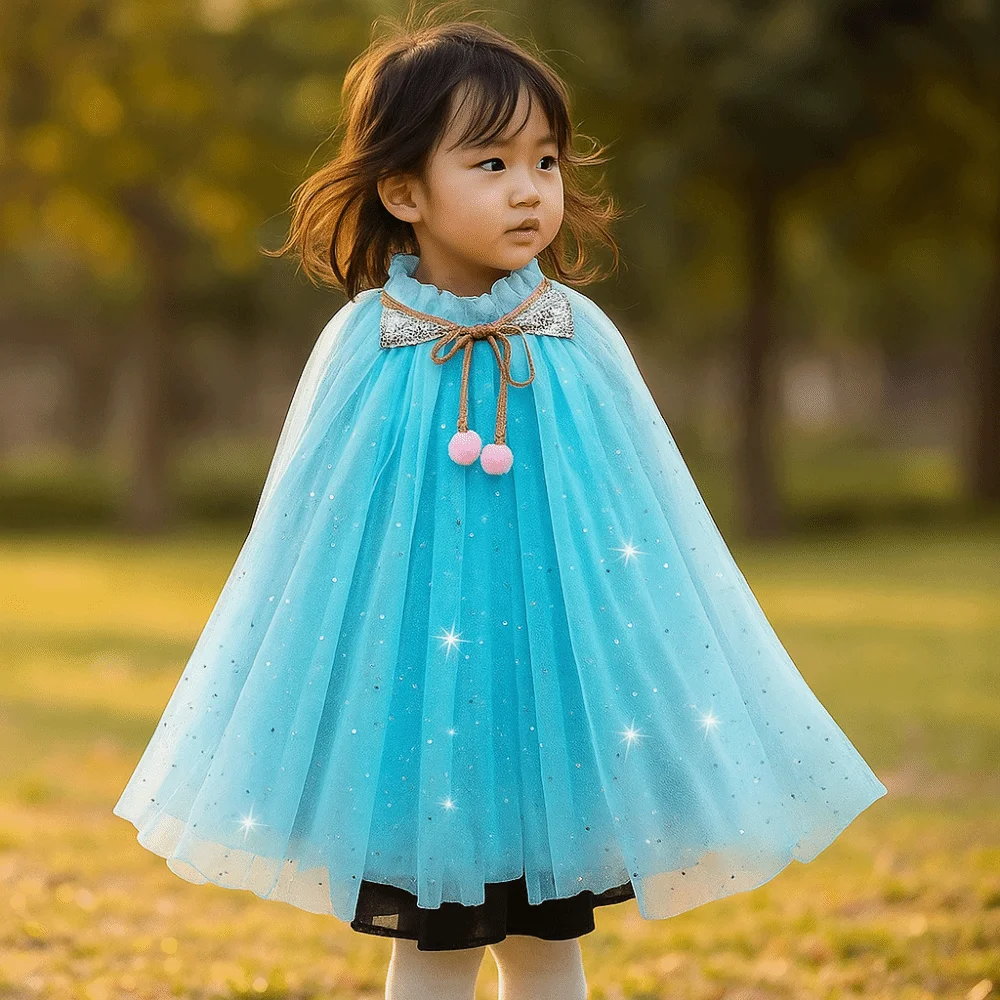 ロールプレイング子供用プリンセスショールステージ小道具メッシュパフォーマンスドレスアップ服プリンセスエルサケープハロウィン