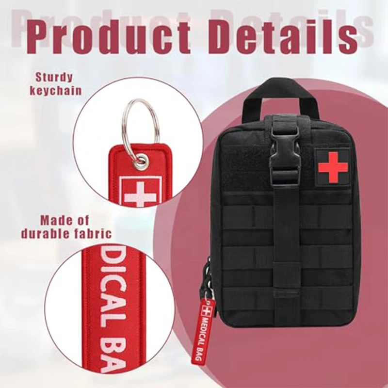 200Pcs MEDICAL BAG Embroidered Keychain Tag Double Sided Printed Luggage Marker for Emergency Medical Bag Travel Suitcase