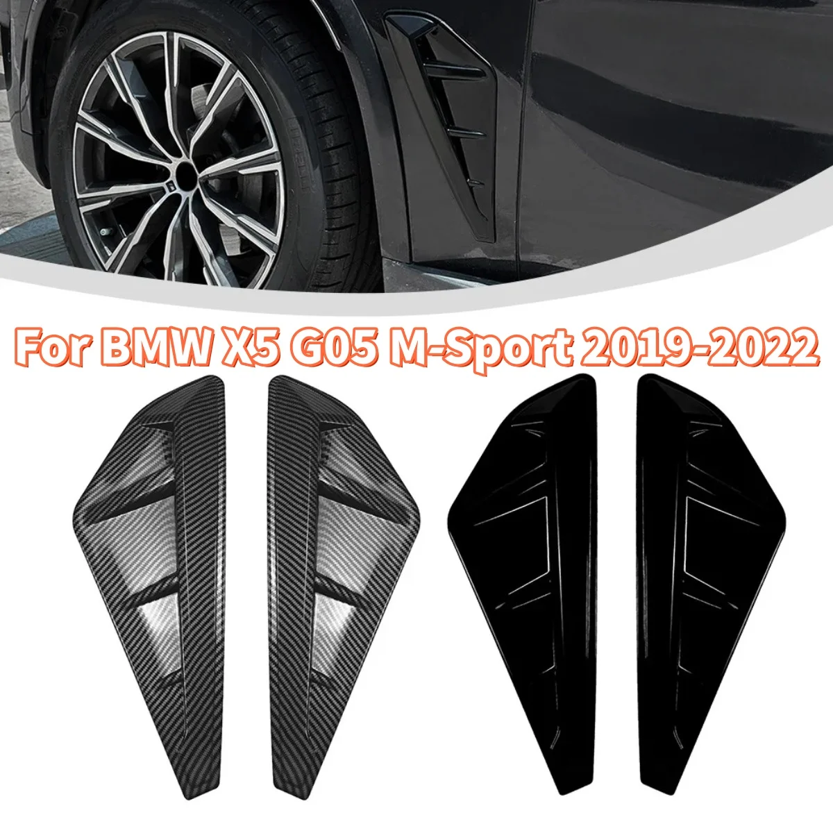 

Replacement 2Pcs Side Wing Air Flow Fender Vent Covers For BMW X5 G05 M-Sport 2019-2022 Shark Gilles Trim Black/Carbon