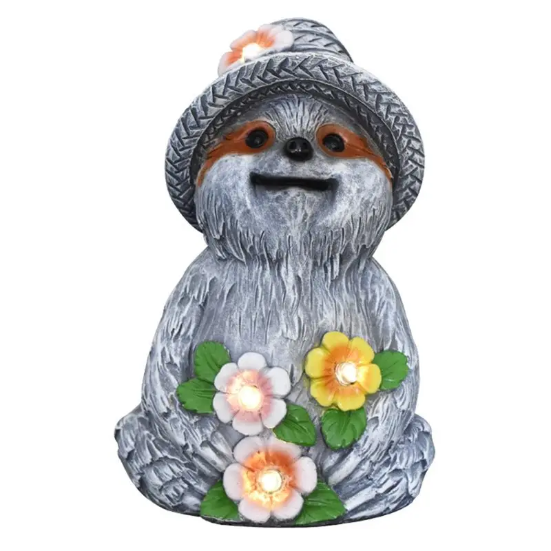 

A24F-Solar Powered Sloth Statue Garden Decor LED Light Resin Animal Sculpture Figurine Outdoor Yard Decoration