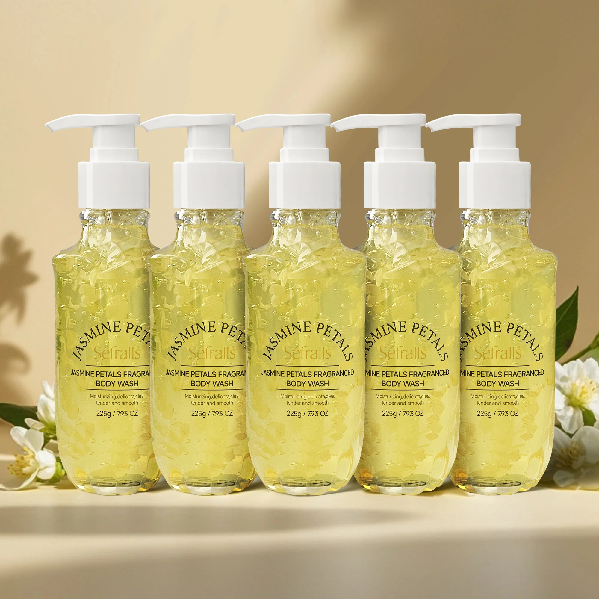 Séfralls Jasmine Petal Scented Shower Gel 225g*5pcs Moisturizing and cleansing suitable for various occasions home