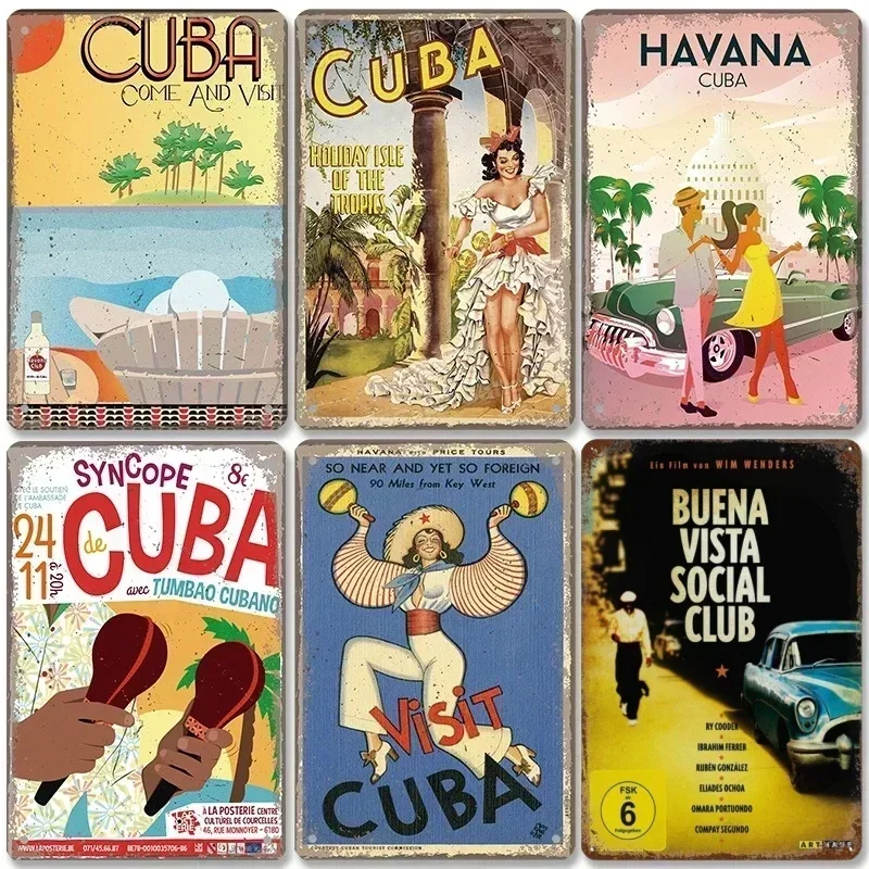 Home Vintage Travel Cuba Havana Egypt Hawaii Holiday Landscape Plaque For Bar Club Wall Plate Pendant Art Decor Retro Tin Poster