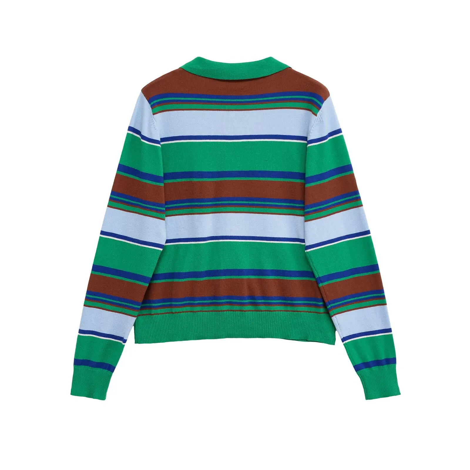 Otoño nuevo estilo Retro suéter de punto de rayas horizontales cárdigan de mujer cuello vuelto suéter de manga larga Top