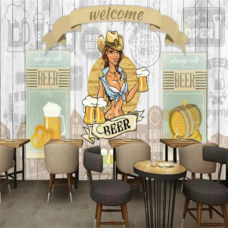 

Custom Retro Beer Wood Grain 3D Wall paper Bar KTV Restaurant Industry Decor Mural Self-adhesive Wallpaper Papel De Parede 3D