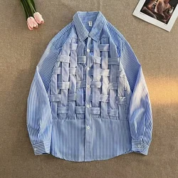 Gidyq Y2K damska moda koszule w paski Streetwear damska luźna koszule z długim rękawem koreańskie Casual bluzka zapałka